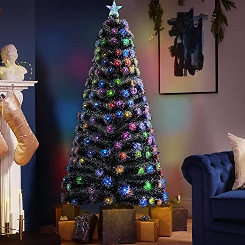 Bakaji Albero di Natale Luminoso Altezza 180 cm con 225 Luci Multicolore Decorazioni Natalizie da Esterno e Interno Effetto Neve Innevato Addobbi Natalizi Design Moderno Elegante Base a Croce