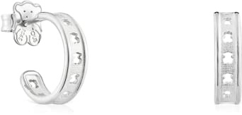 TOUS Pendientes de Aro de Plata de Primera Ley para Mujer con Motivo de Oso, con Cierre Criollo de 11 mm de Diámetro, Atemporal y Elegante, Colección Bear Row