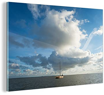 MuchoWow Glasbild Glasfoto Wandbild Bilder Deko 30x20 cm Ein Segelboot auf dem Wasser vor Ameland