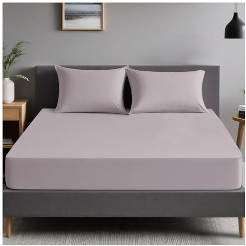 GC GAVENO CAVAILIA | Plain Dyed Bedding Fitted Bedsheets - Soft & Comfy (137 x 193 Cm) Double Bed Sheet - Breathable Non Iron Percale Sheets - Grey | Double