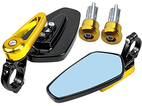 ETOPARS Espejos Retrovisores de Moto 22mm 7/8 Espejos Retrovisores Laterales de Motocicleta Azul Antideslumbrante Aluminio Espejos del Extremo del Manillar Oro