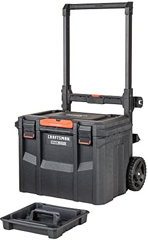 CRAFTSMAN TRADESTACK Werkzeugkoffer mit Rollen, wasserdicht, stapelbares System, tragbare Rollaufbewahrung für den Innen- und Außenbereich, 57,8 cm (CMST21445)
