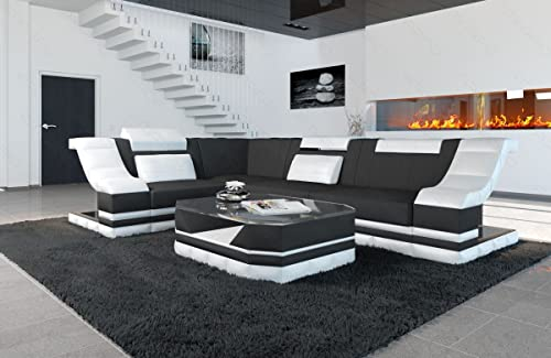 Sofa Dreams Ecksofa Bianchi Stoffsofa - mit LED Beleuchtung, verstellbare Kopfstützen, Mikrofaser/Ausrichtung wählbar (Ecke rechts, Weiss-Dunkelgrau)