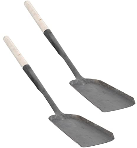 Yardwe Long Fireplace Shovel 2pcs Wood Handle Ash Pan BBQ Charcoal Ash Poker Scoop Gardening Shovel Snow Shovel Multi Function Shovel for Charcoal Pellet Grill Tools