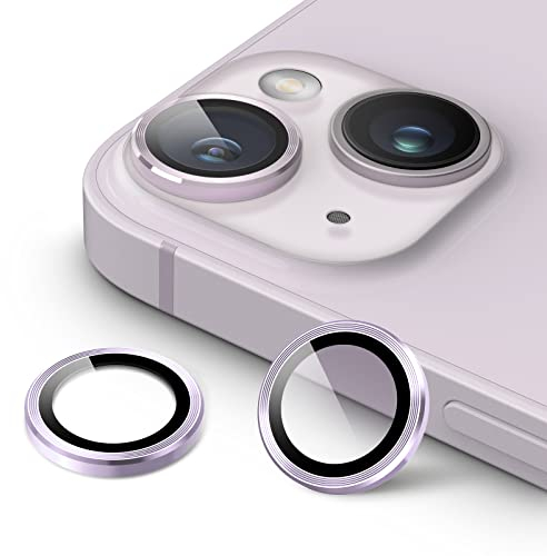 JETech Camera Lens Protector for iPhone 14 6.1-Inch and iPhone 14 Plus 6.7-Inch, 9H Tempered Glass Metal Individual Ring Cover, HD Clear, 1 Set (Purple)
