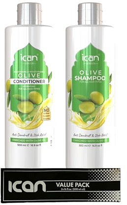 ican London Olive Oil Enriched Anti-Dandruff, Itch Relief Formula Shampoo & Conditioner DUO PACK 500ml Each