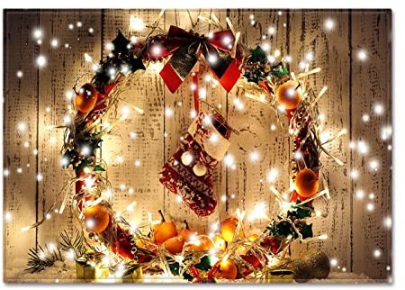 Chickwin Weihnachtsdruck Teppich Wohnzimmer Kurzflor Weiche rutschfeste Schlafzimmer Teppich Waschbar Teppiche für Outdoor Kinderzimmer Spielzimmer (50x80cm,Weihnachtskranz)