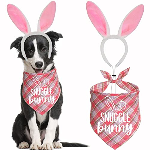 JOTFA Oster-Hundehalstuch, Hasen-Kostüme, Osterhasen-Hunde-Stirnband, Büffelkariert, Osterhalstücher für kleine, mittelgroße und große Hunde