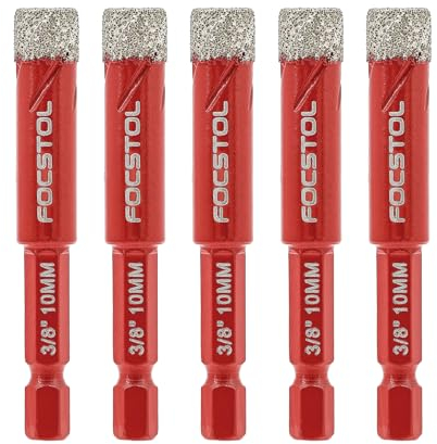 FOCSTOL Foret Diamant Sec - 5 pièces 10mm Trépan Diamantt avec Changement Rapide Tige Hexagonale pour Céramique Carrelage Porcelaine Marbre Granit