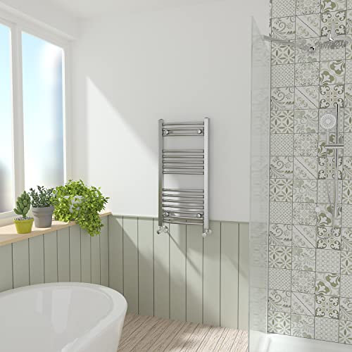 NRG Chrome Curved Central Heating Towel Rail Bathroom Heated Rad Radiators Ladder Warmer - 800×400mm