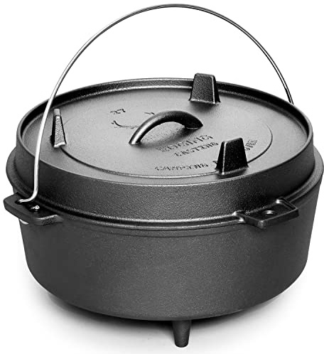 EDGING CASTING Cocotte en fonte pré-enduite avec couvercle de poêle, casserole profonde de camping en plein air de 4,5 l pour cheminée de camping, cuisine, barbecue, cuisson au feu de camp, base de