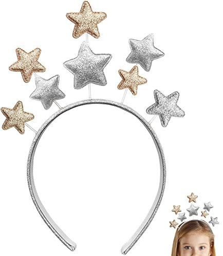 VZXQX Weihnachten Sterne Haarreifen, Haarreif Glitzer Gold Silber Sterne Stirnband für Damen Mädchen, Weihnachten Haarschmuck Stern Haarband für Geburtstag Party Festival