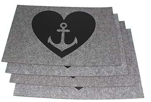 KAMACA 4er Set Tischsets Platzsets Platzmatten aus Filz MARITIM abwaschbar Platzdeckchen grau Eyecatcher (4er Set Filz Anker grau)