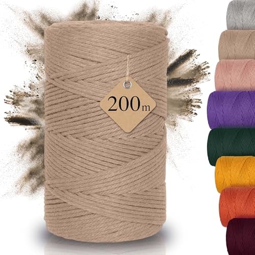 AMPARA – Weiches Makramee Garn 3mm x 200m - 100% Recycelt | umweltschonend & hochwertig - Makrameegarn für DIY Kunst (Burlywood)