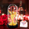 DONGQI Rose Eternelle sotto campana, la bella e la bestia rosa, con luminoso LED e carte, cupola in vetro e base in legno, regali per San Valentino, festa della mamma giorno delle donne