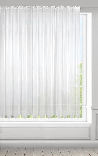 Eurofirany Frida Voile Gardine Vorhang mit Kräuselband - 1 STK. Transparent Gardine Leinenoptik Durchsichtig Einfarbige für Schlafzimmer Wohnzimmer Kinderzimmer, 400x150 cm, Weiß