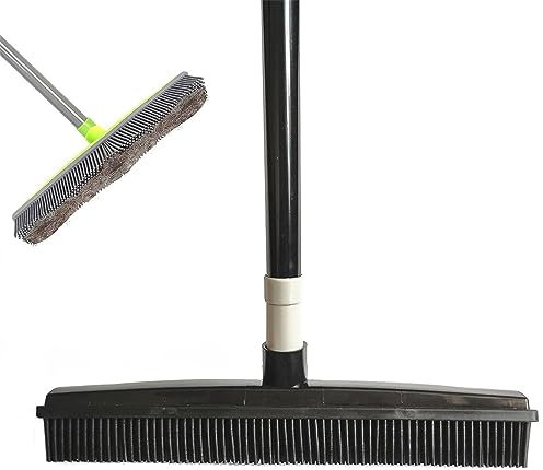 Indigo Pet Hair Remover Broom,Multi-Surface Squeegee Rubber Broom,Rubber Broom Pet Hair Remover,Pet Hair Removal Broom,Fur Remover Broom with Telescoping Handle (Black)