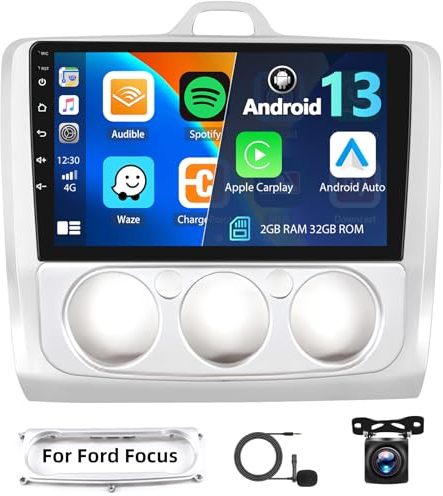 【2G+32G】Android 13 autoradio Doppio Din per Ford Focus Mk2 Mk3 Exi MT 2 3 2004-2011 con Apple Carplay Android Auto, 9 Radio TouchScreen con GPS Navi WiFi Bluetooth FM/RDS SWC+Telecamera posteriore