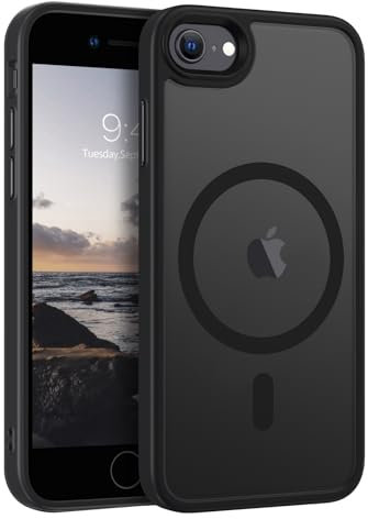 GaoBao Coque pour iPhone 8/7/ SE 2020/ SE 2022 Compatible avec MagSafe, Hybride Magnétique Étui Métal des Boutons Translucide Mat Arrière Protection Caméra Housse Fine Antichoc Dos Anti Rayures, Noir