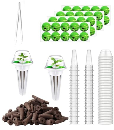 121 Piezas Kit Jardinería Hidropónica Interior, 30 Esponjas de Crecimiento, 30 Cestas de Semillas, 30 Tapas Aislamiento, 30 Etiquetas, 1 Pinzas, Kit Cultivo Hidropónico