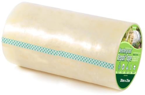 KAHEIGN Ruban de Réparation Transparent 20cm x 25m, 6mil, Polyéthylène, Résistant aux Basses Températures et UV, Pour Serre, Tente, Imperméable