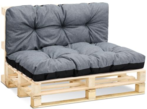 Amazinggirl Palettenkissen Outdoor Kissen Set: Rückenkissen 40x120 cm und Sitzkissen 80x120 cm - Auflagen für Paletten Europaletten Palettensofa und Palettenmöbel Palettenpolster Grau