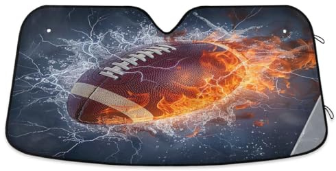 American Football Fire and Water Car Shade Front Windshield SUV Sun Visor for Car Windshield Foldable 55x27.6 Inch