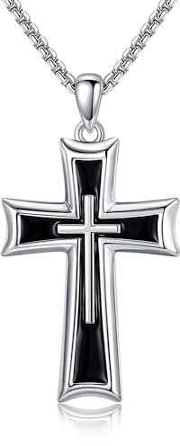 POPLYKE Schwarzes Kreuz Kette Herren 925 Sterling Silber Kette Mit Kreuz Damen Kreuz Schmuck 22 inch