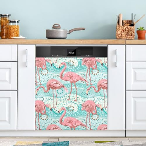 Copertura magnetica per frigorifero, colore blu fenicottero, motivo tribale, 58,4 x 66 cm