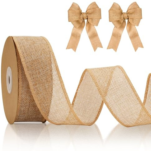 KINGLAKE Juteband 4cm Breit, 10M Natur Jute Band mit Draht, Geschenkband Naturband Jute, Sackleinen Decoband für DIY Handwerk, Geschenk, Hochzeit, Weihnachten, Esstisch, Herbstdekoration