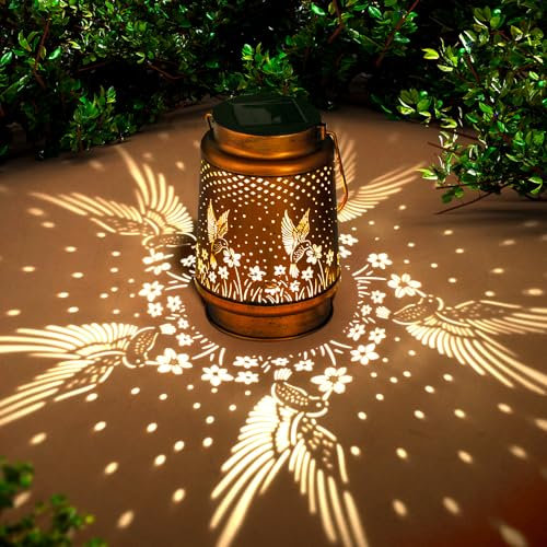 Kolibri Solar Laterne Lichter im Freien hängen, Metall-Deko-Laternen-Wasserdichtes LED-Deko-Licht für Garten Patio Hof Rasen Hinterhof Veranda als Geschenke für Mama Oma Frauen