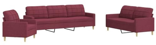 vidaXL Ensemble de canapés 3 pcs Rouge Bordeaux Tissu, canapé, siège de canapé, canapé Relax, canapé Confort, Fauteuil de télévision