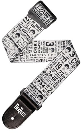 D'Addario Beatles 1964 US Tour Ticket Stubs Gitarrengurt, Schwarz-Weiß