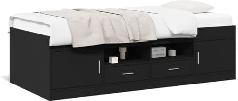 Einzelbett mit Schubladen und Ausziehbett, Hochbett, Gästesofa, Holzwerkstoff, Schwarz, 75 x 190 cm