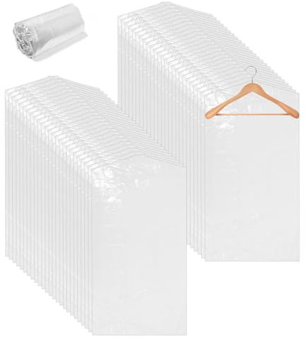 Toaren 50 Stück Kleidersack Kunststoff Anzugtasche 60x100 cm Transparente Hängen Kleiderschutzhülle,Trockenreiniger Taschen,Hängen Kleidung Staubdich Kleiderschutz für Anzüge,Kleider,Hemden,Sakkos