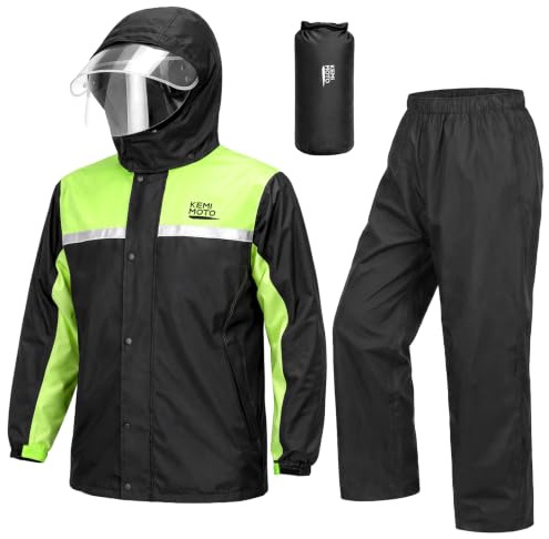 KEMIMOTO Regenanzug für Herren, Wasserdichter Regenmantel, Atmungsaktiv Regenbekleidung Regenjacke für Camping, Wandern, Reisen, Radfahren