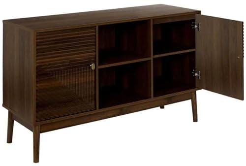HOME DECO FACTORY Vielseitiges Holz-Sideboard Aufbewahrung Esszimmer Braun | Elegantes Sideboard aus Holz, vielseitiger Stauraum, für Ess- und Wohnzimmer, edles Design, pflegeleicht, robust, braun