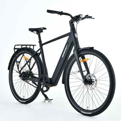 VecoCraft Luna 1.0 E Bike Herren Schwarz 28 Zoll City E-Bike. Electric Bike mit Motor, Riemenantrieb, Tektro Scheibenbremsen| LCD Display Integrated in The stem - Ideal für Stadt und Pendler