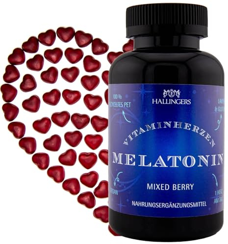 Hallingers Genuss Manufaktur gut schlafen Gummies Geschenk - 120 vegane Vitaminherzen Mixed Berry Melatonin hochdosiert, 0,5 mg pro Herz Melatonin, Geschenkidee für Frauen Männer
