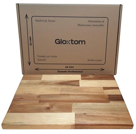 Gloxtom - Tabla para Cortar Premium Chef de Madera de Acacia. Hecha a Mano en España. Tratamiento Pulido Aceite Natural. Máxima Resistencia, Durabilidad y Fácil Limpieza. Origen Sostenible