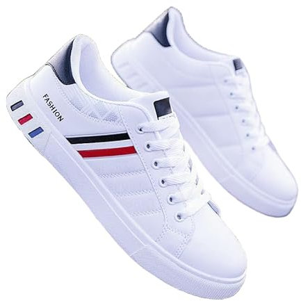 JXpxbao Herren-Sneaker Zum Schnüren, Gestreiftes Design, Skateboard-Schuhe Mit Guter Traktion, Atmungsaktiv Und Bequem (Weiß Und Schwarz,44)