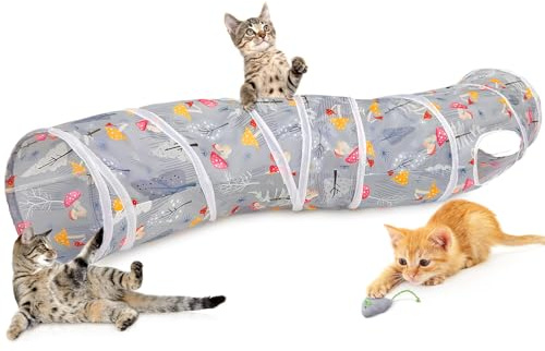 Hedgeink Katzentunnel S-förmig mit Spielzeugball – Faltbarer Katzenspielzeug Tunnel & Peekaboo Katzenhöhle für Katzen, Kaninchen, Meerschweinchen & Frettchen
