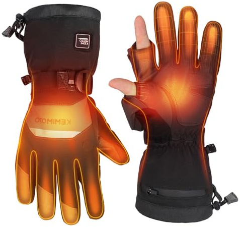 KEMIMOTO Gants Chauffants, Gants Thermiques Batterie 7,4 V, 2500 mAh, pour la Neige, la Pêche sur Glace et Les Activités de Plein Air Hivernales
