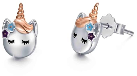REDSUN Einhorn Ohrringe Kinder 925 Sterling Silber Niedliche Unicorn Ohrstecker Mädchen Hypoallergen Silberohrringe Kleine Tiere Ohrstecker Geschenk für Tochter Geburtstag Schmuck