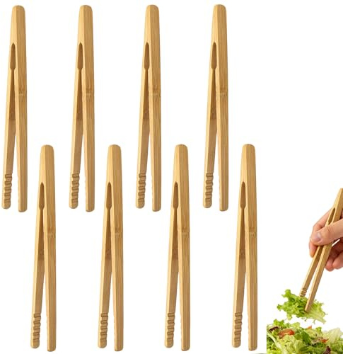 8 Piezas Pinzas de Bambú 18 cm Pinzas Cocina Reutilizables para Cocina Comedor Ensalada Tostadas Té Frutas Y Pepinillos