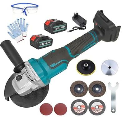 Bürstenloser Akku Winkelschleifer Set mit 2x 5500mAh Akkus & Ladegerät, Akku Flex Trennschleifer für 18V Makita Akkus - Zum Schneiden, Schleifen, Polieren Ø125mm 10000 U/min