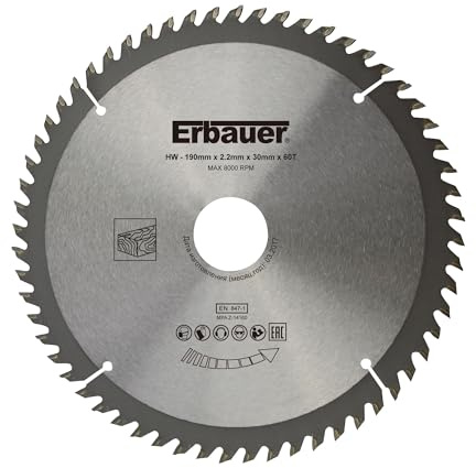 Erbauer Lame Scie Circulaire 190 mm 60 Dents Alésage 30/25/20/16