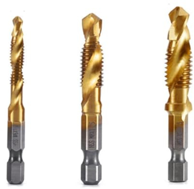 NIZEAMI M6+M8+M10 Hex Shank Titanium Coated HSS Tap Metric Tap Screw Machine Composite Tap Open Chamfer Tool