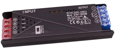 Netzteil LED Trafo 24 V 200 W, dimmbar mit PUSH taster (10-100%), 2 Ausgänge für LED-Streifen, integrierter Push Dimmer