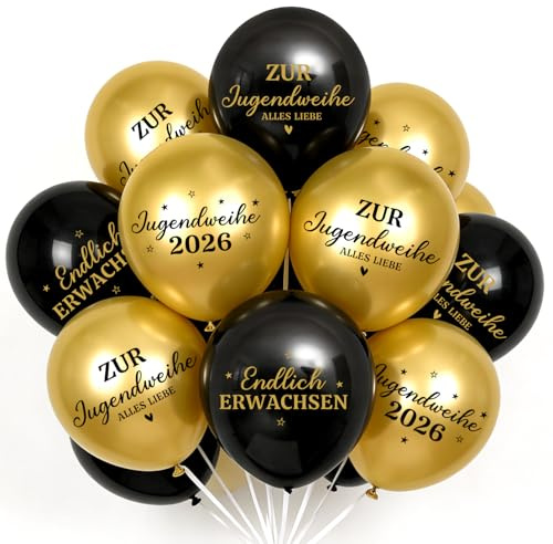 VerLuky Jugendweihe Deko, 24Pcs Schwarz-Gold Luftballons mit Aufschrift, Alles Gute zur Jugendweihe 2026, Perfekte Dekoration für Jungen und Mädchen